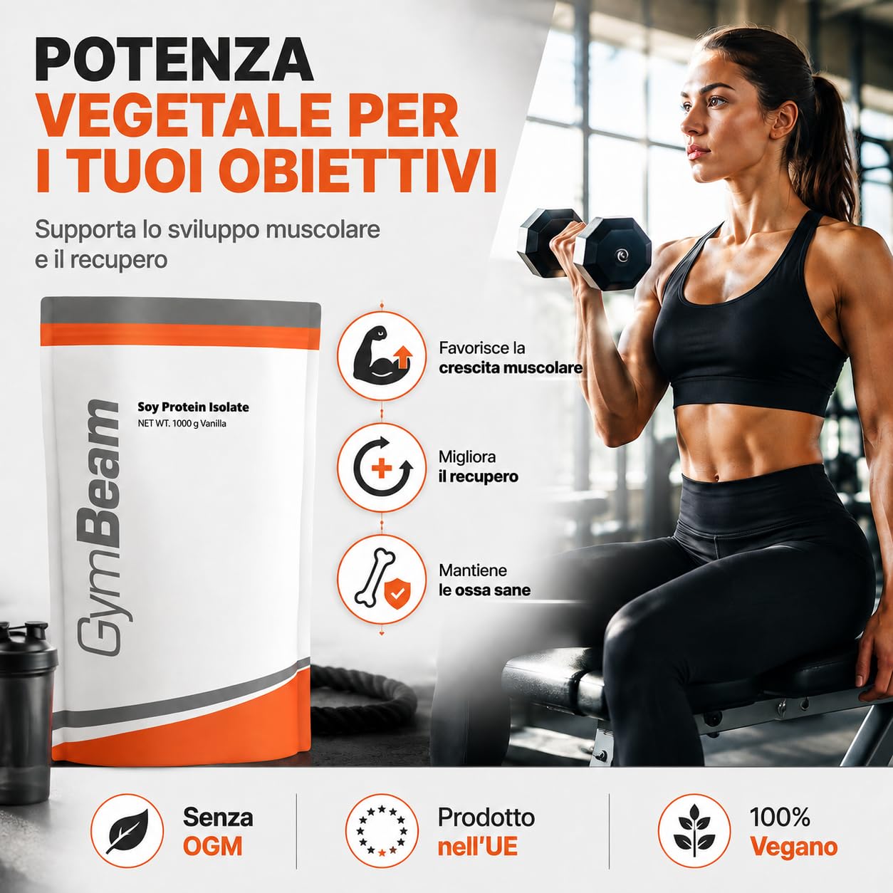GymBeam Proteine Isolate Soia in Polvere 1000 g Cioccolato Vegane