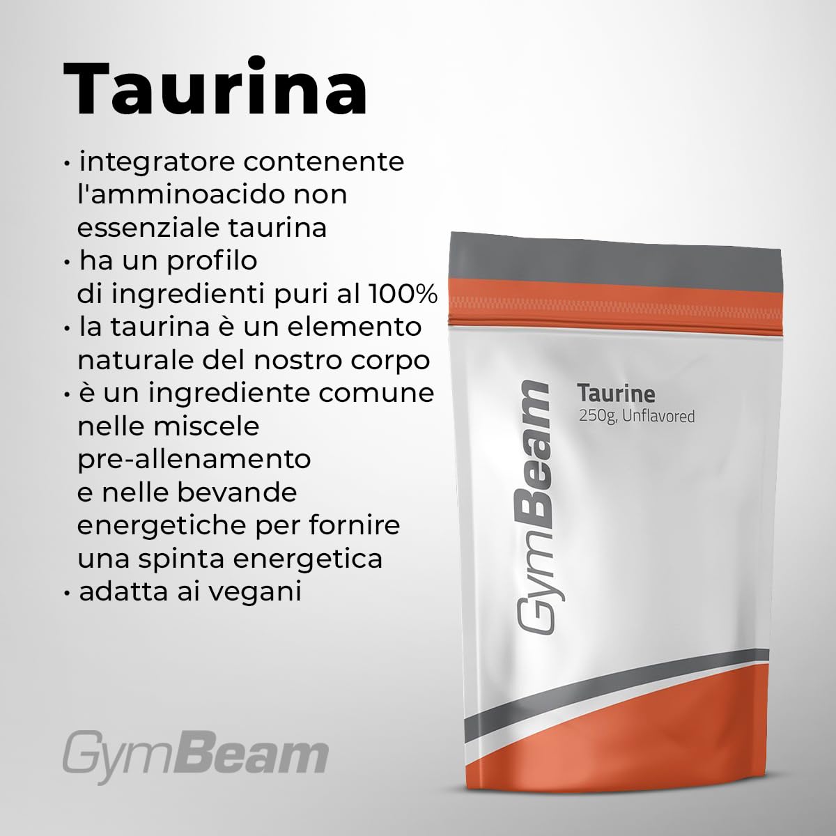 GymBeam Taurina Polvere 250 g pre-workout vegan