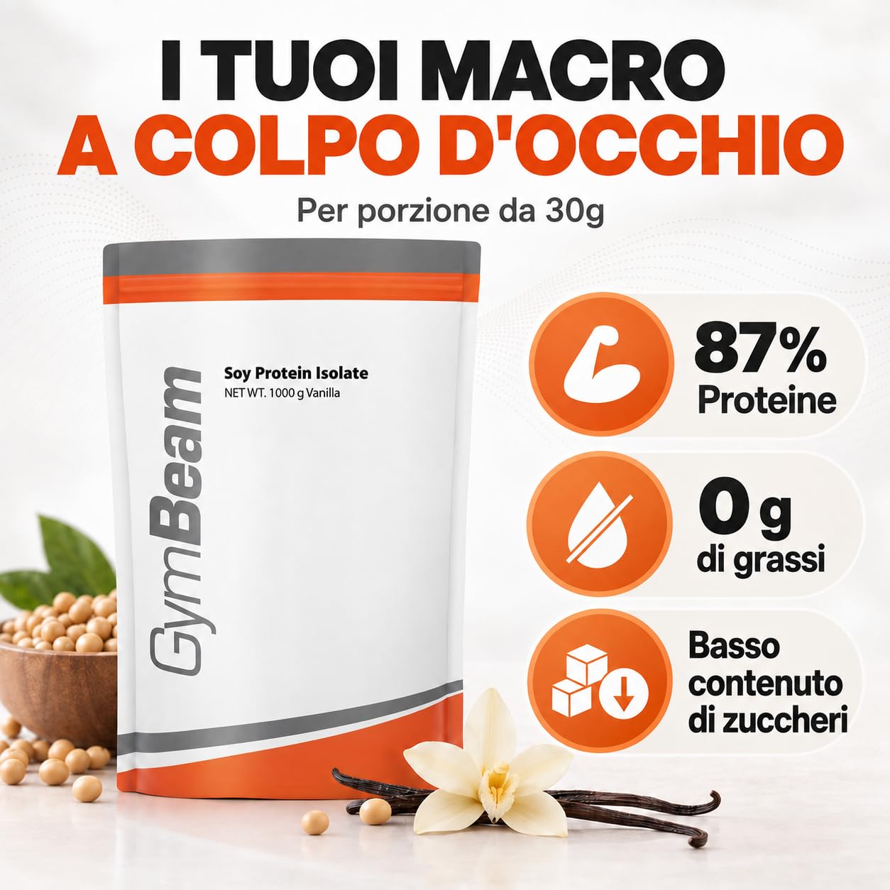 GymBeam Proteine Isolate Soia in Polvere 1000 g Cioccolato Vegane