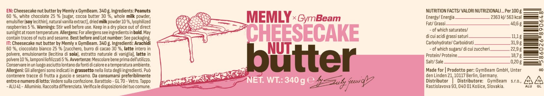 GymBeam Burro di Arachidi Cheesecake Crema Lamponi