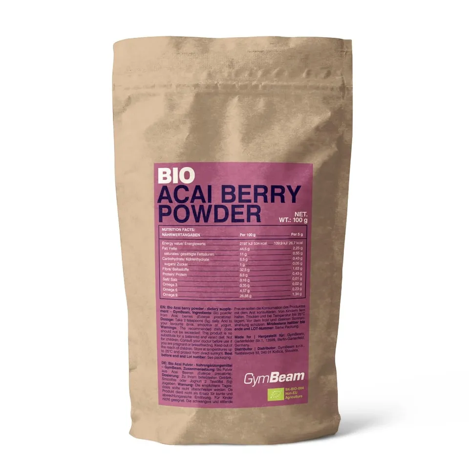 GymBeam Acai BIO Polvere Superfood 100 g Omega Fibre Vegana