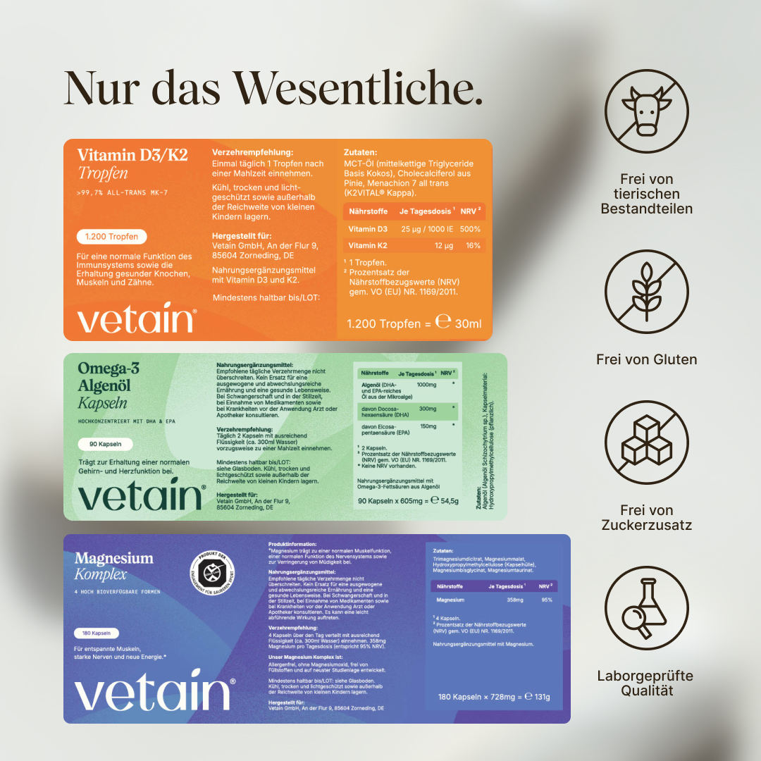 Vetain Daily Essentials Bundle Omega3 Magnesio D3K2