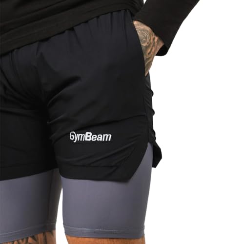GymBeam 2in1 Pantaloncini Uomo Shorts Nero Grigio con tasche