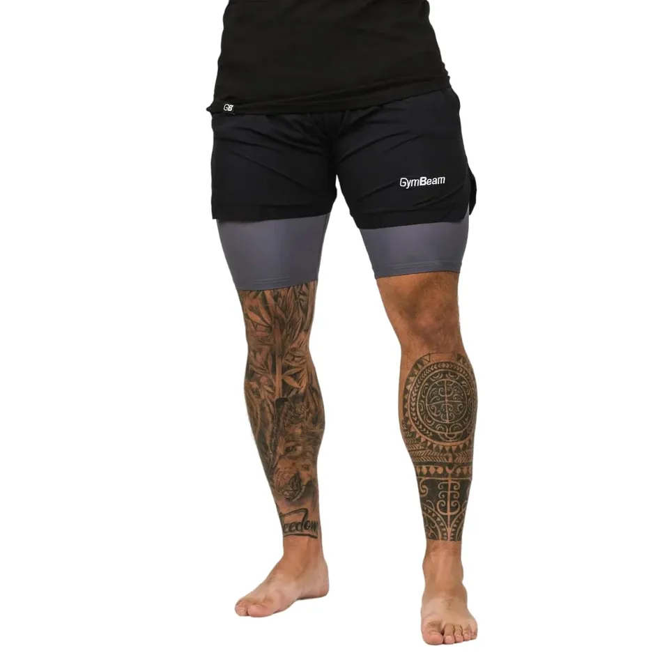 GymBeam 2in1 Pantaloncini Uomo Shorts Nero Grigio con tasche