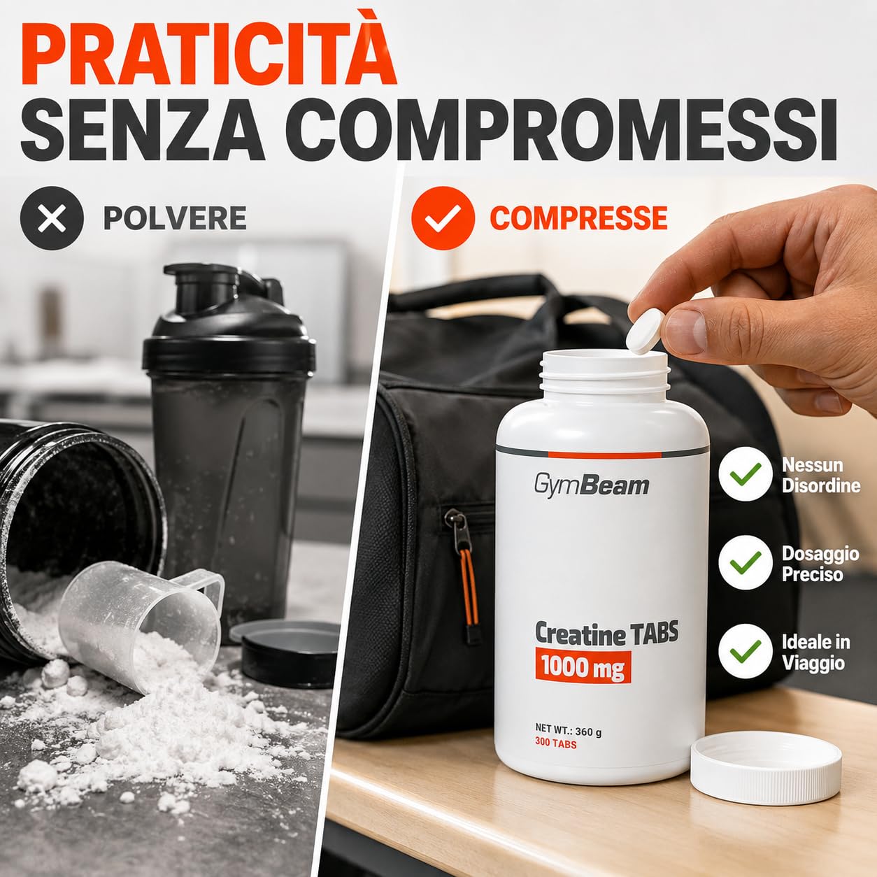 GymBeam Creatina Monoidrato 1000mg 300 cps forza ATP