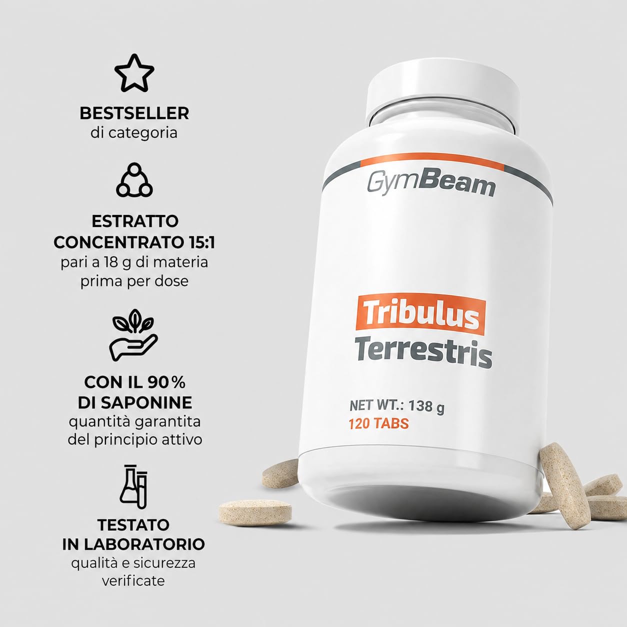 GymBeam Tribulus Terrestris integratore 120 compresse 1200 mg uomo