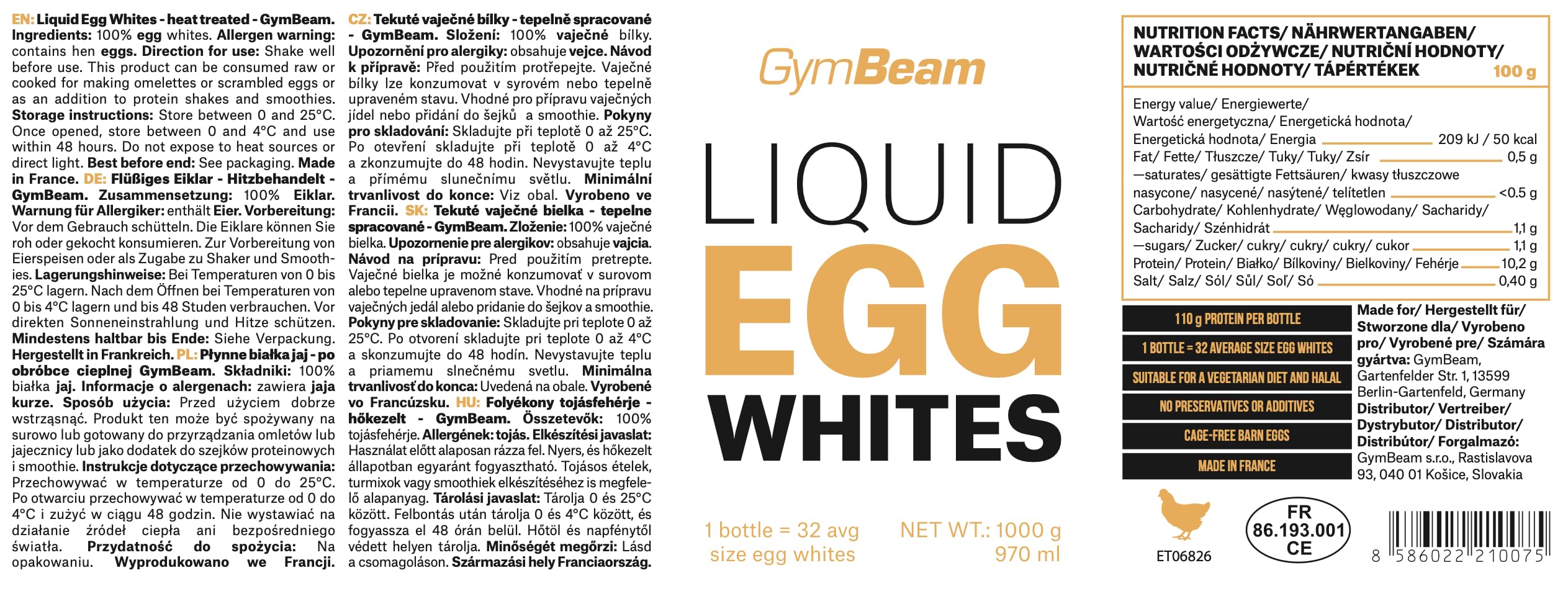 GymBeam Albumi Liquidi 1000g Proteine Uovo Pastorizzati