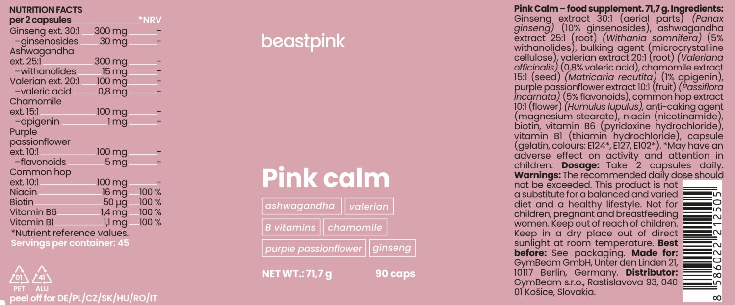 GymBeam Pink Calm 90 cps capsule relax sonno ashwagandha