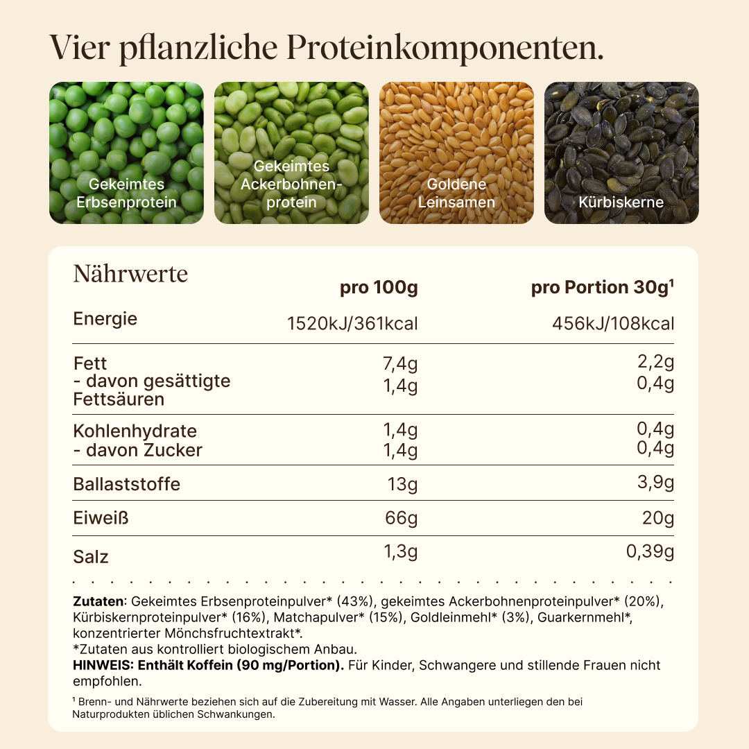 Vetain Veganes Proteinpulver Matcha Latte proteine vegane 540g bio