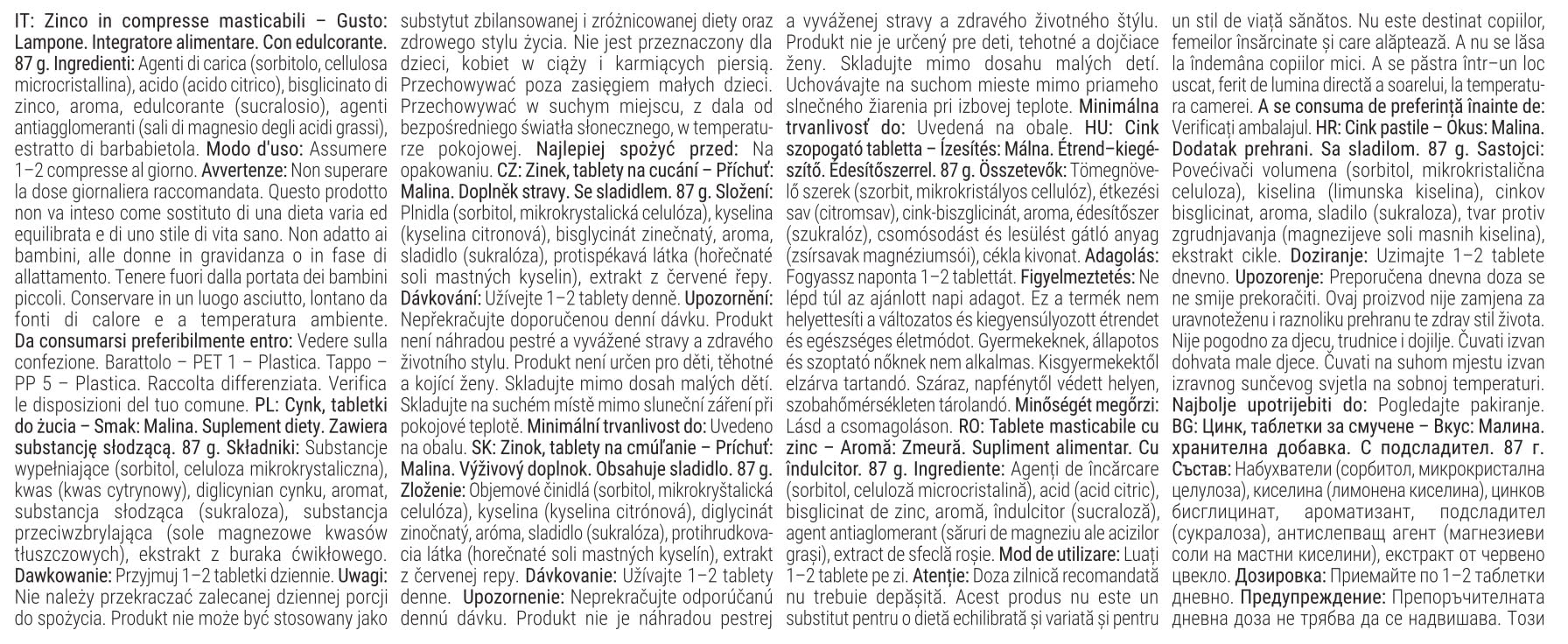 GymBeam Zinco Bisglicinato Compresse Masticabili Frutta