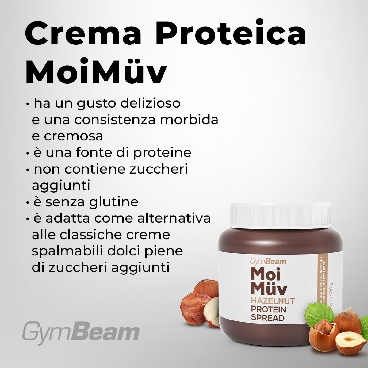 GymBeam MoiMüv Crema Proteica 400 g Nocciola Senza Zuccheri
