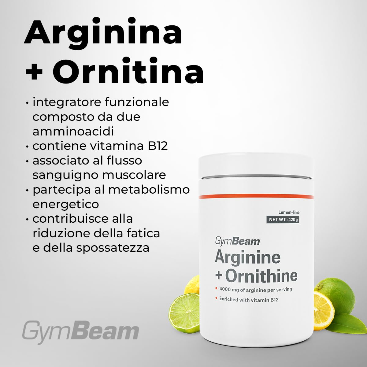 GymBeam L-Arginina Ornitina 420 g Polvere Lemon-Lime