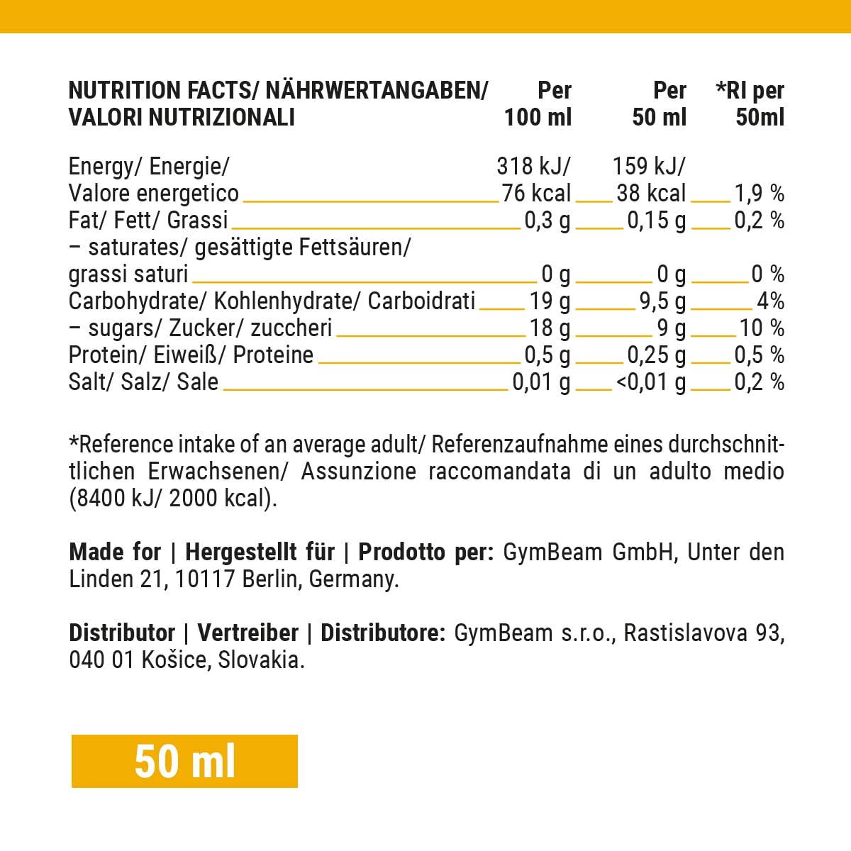 GymBeam Shot Zenzero Curcuma 9x50ml Limone Miele