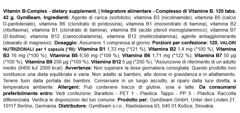 GymBeam Vitamine B Complex 8 vitamine 120 compresse