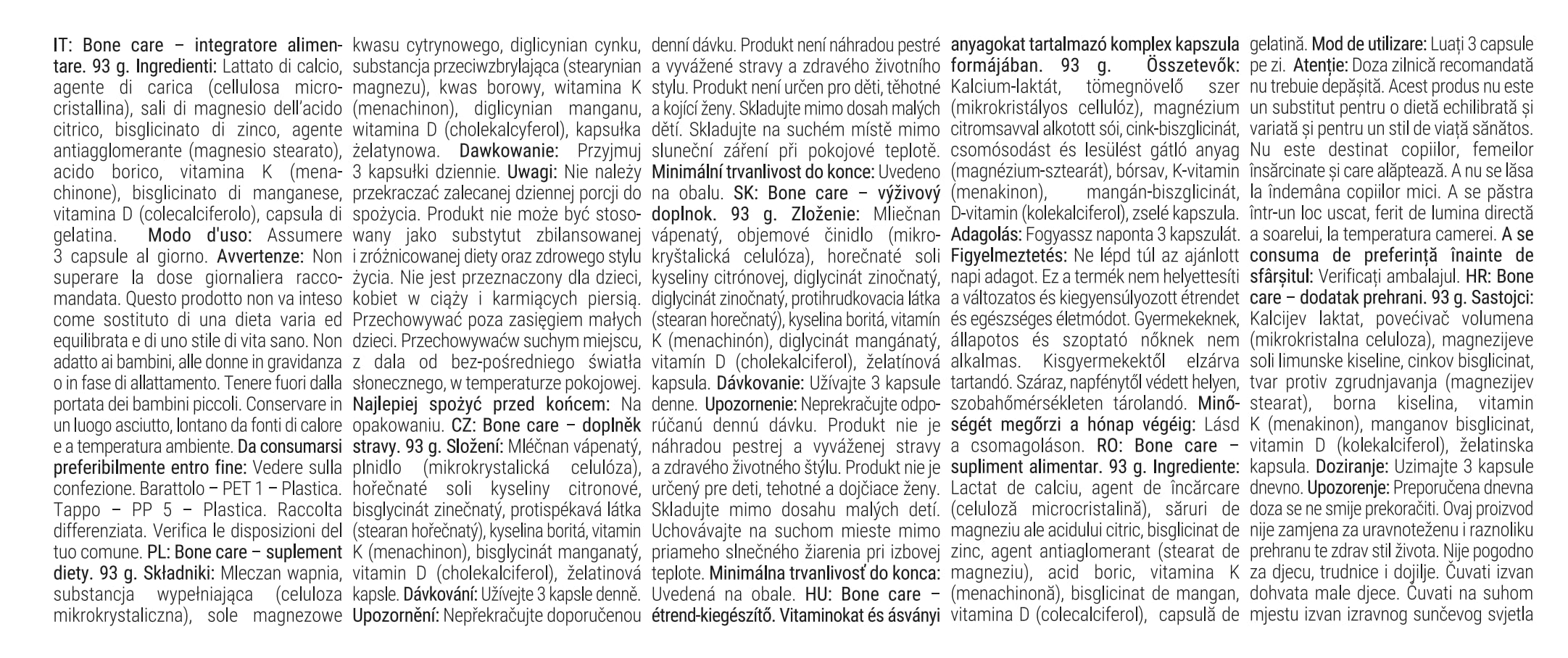 GymBeam Minerali Bone Care calcio capsule 120 cps ossa