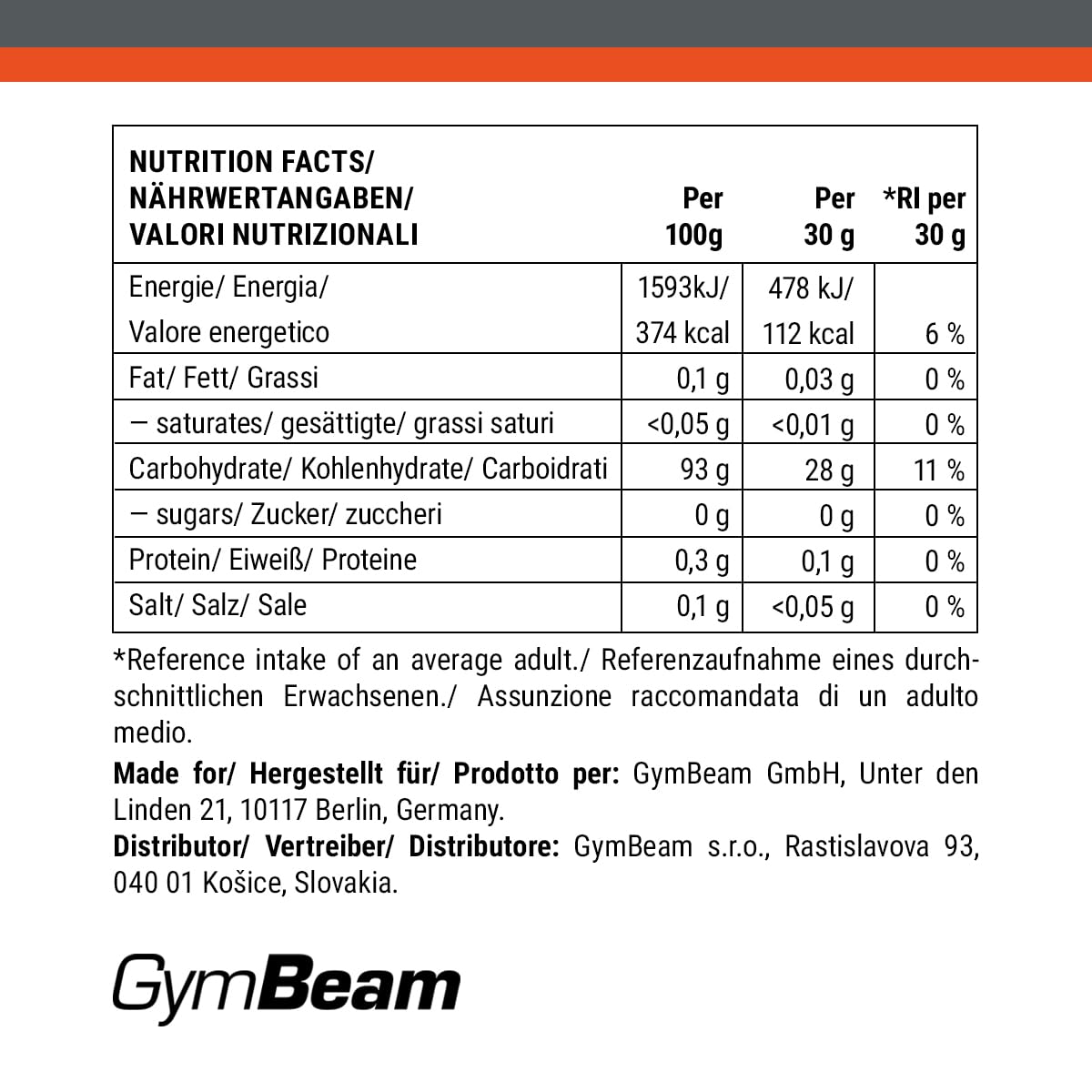 GymBeam Vitargo Energy carboidrati 1000 g amido di mais