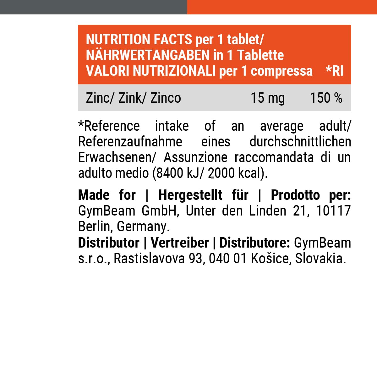 GymBeam Minerali Zinco integratore 90 tabs gusto neutro
