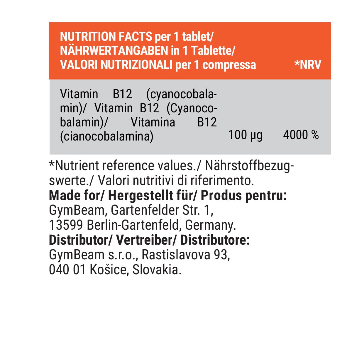 GymBeam Vitamina B12 90 Compresse Energia Sistema Nervoso Vegani
