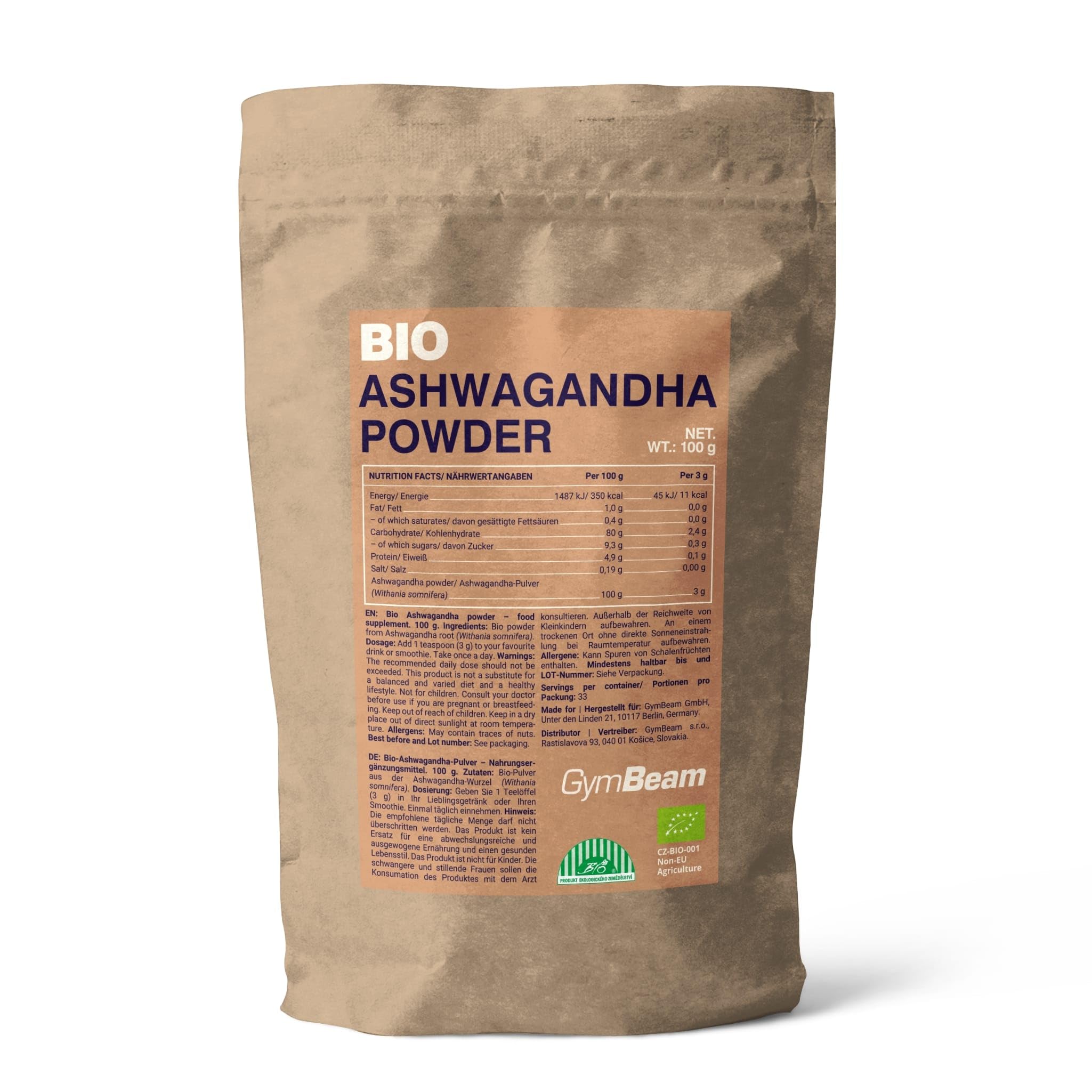 GymBeam Ashwagandha BIO Polvere 100g Adattogeno