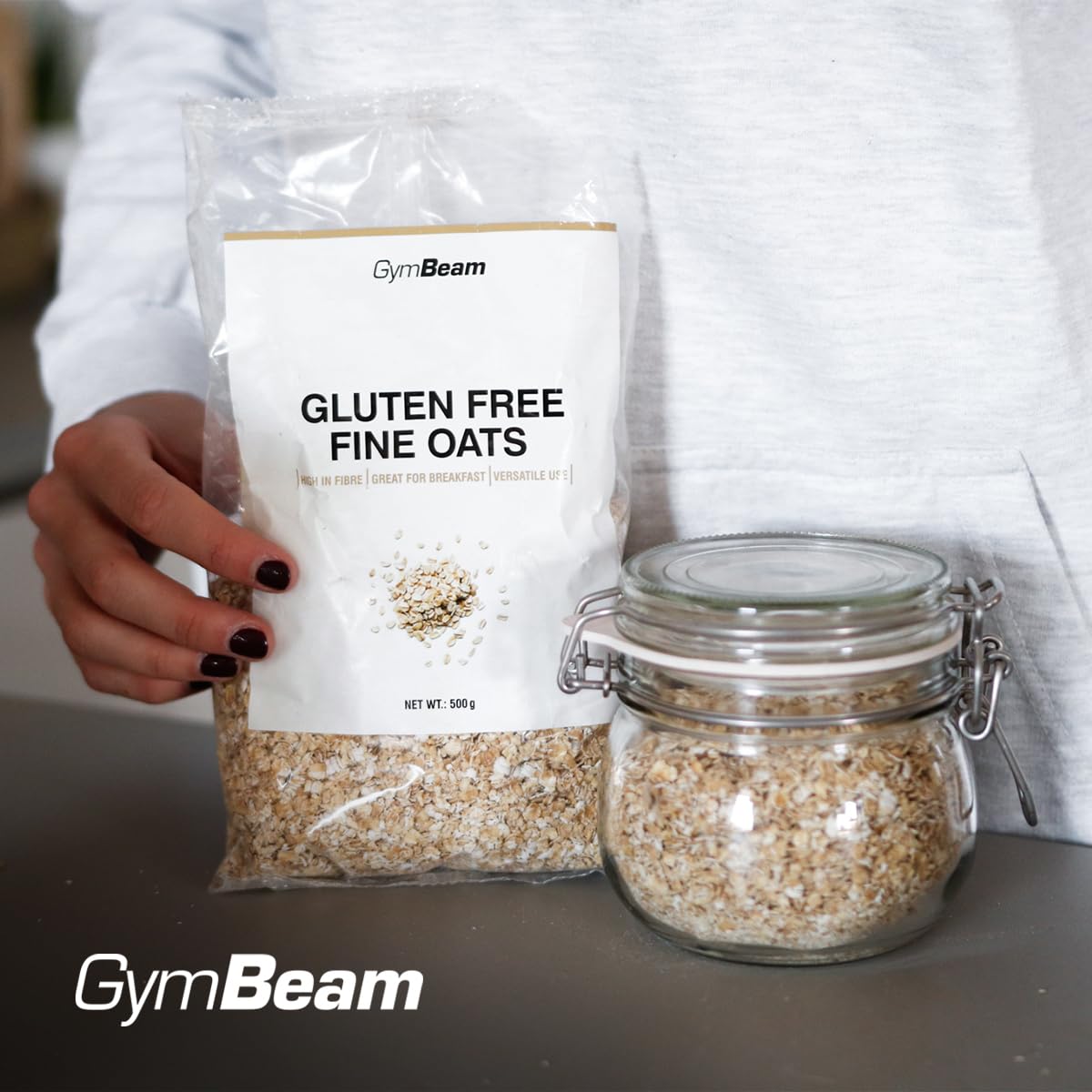 GymBeam Fiocchi di Avena Fini Senza Glutine 500g Fibre Proteine