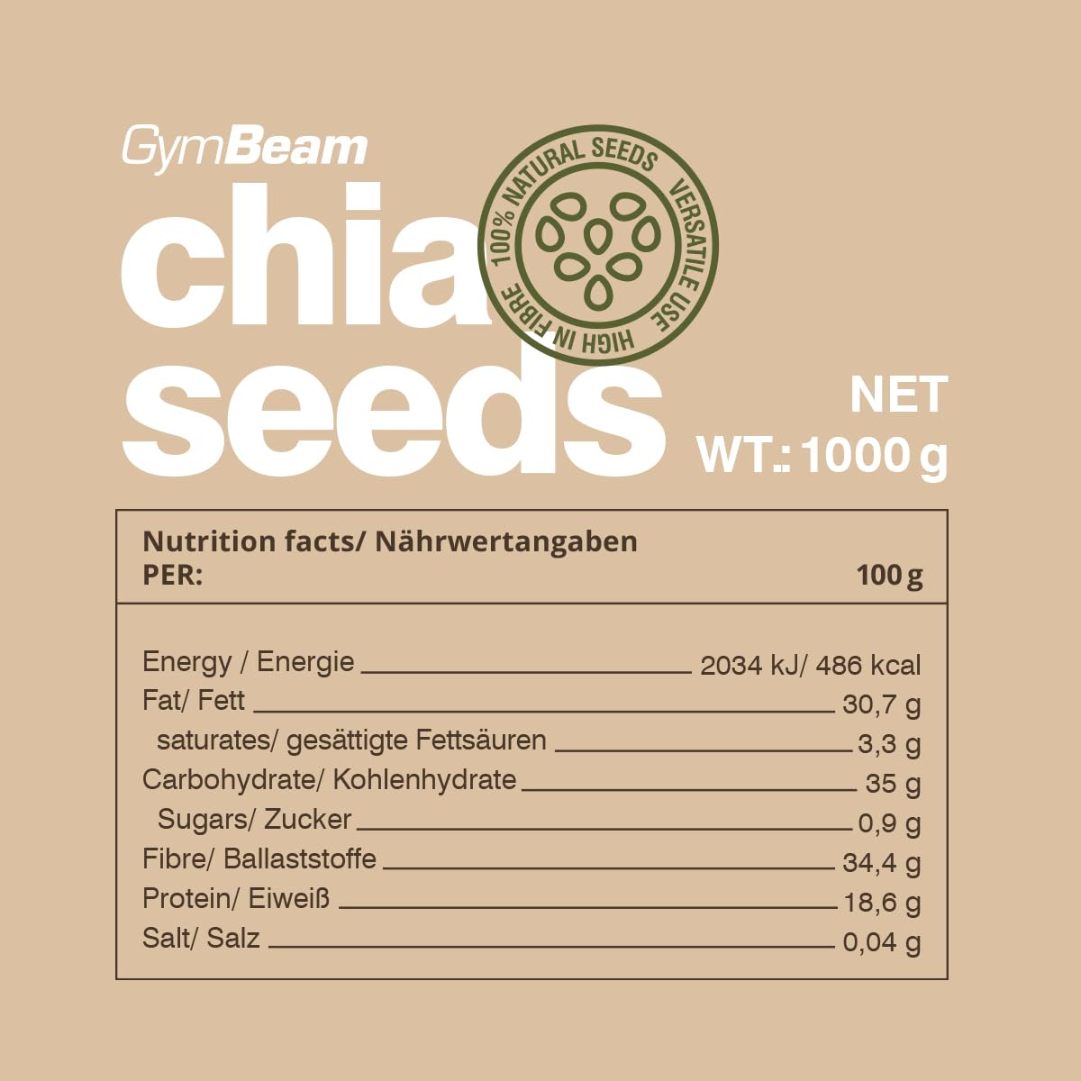 GymBeam Alimentazione Semi di Chia superfood 900g vegani
