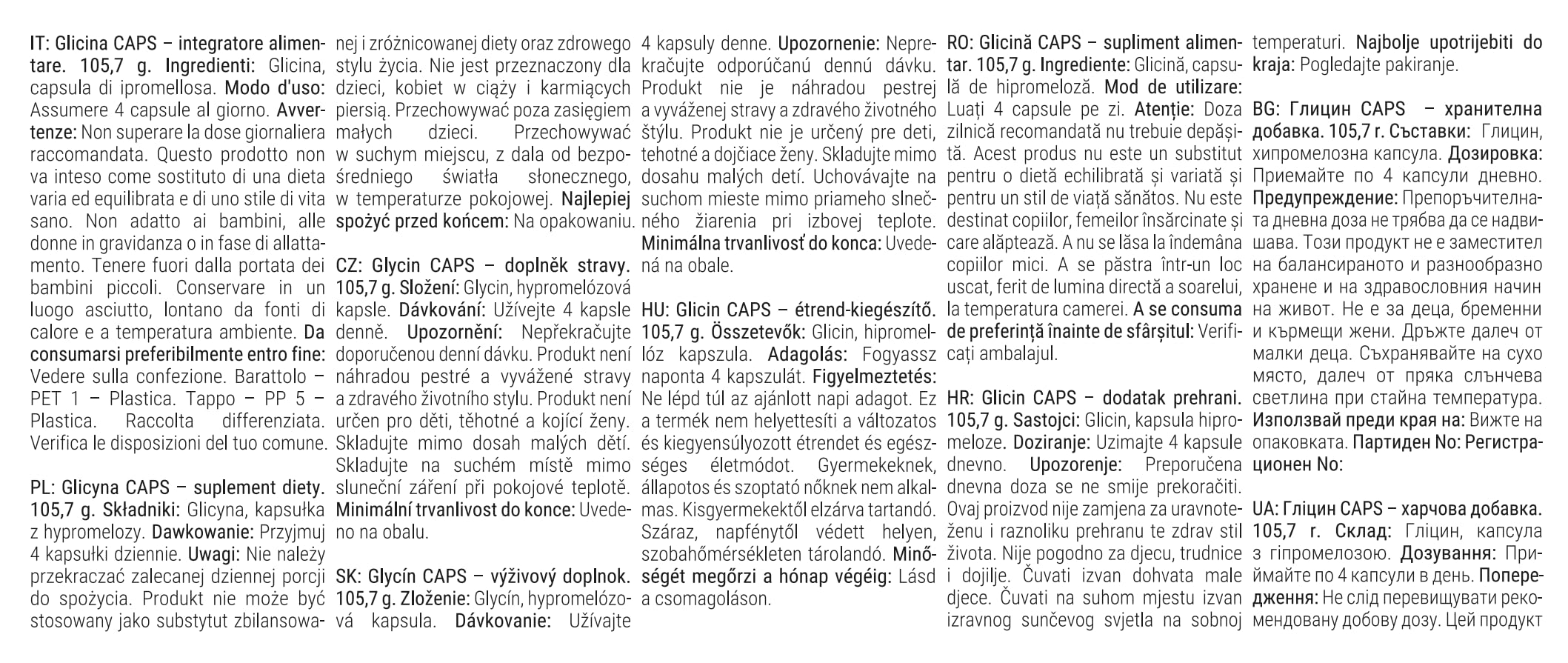 GymBeam Glicina Caps 3000 mg Capsule 120 cps Vegane Sonno