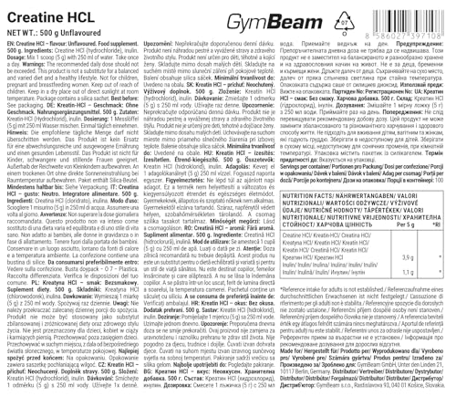 GymBeam Creatina HCl Polvere Non Aromatizzata Neutra Solubile