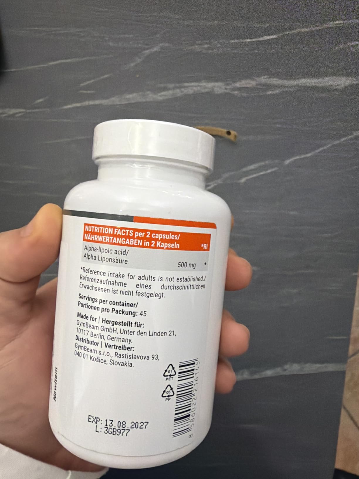 GymBeam Longevità Acido Alfa-Lipoico Capsule 90 pz Vegano