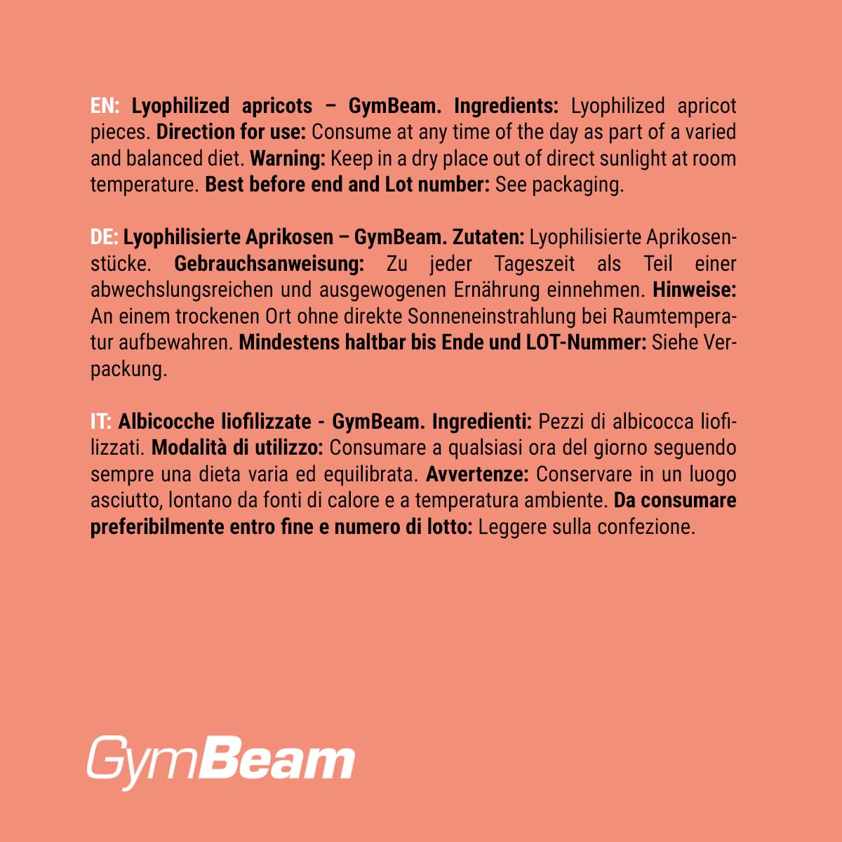 GymBeam Alimentazione Albicocche Liofilizzate Frutta Snack 100 g Croccante