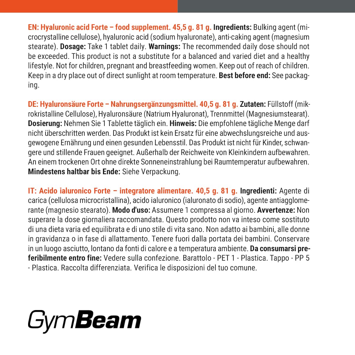 GymBeam Forte Acido Ialuronico Compresse 90 pz Vegano