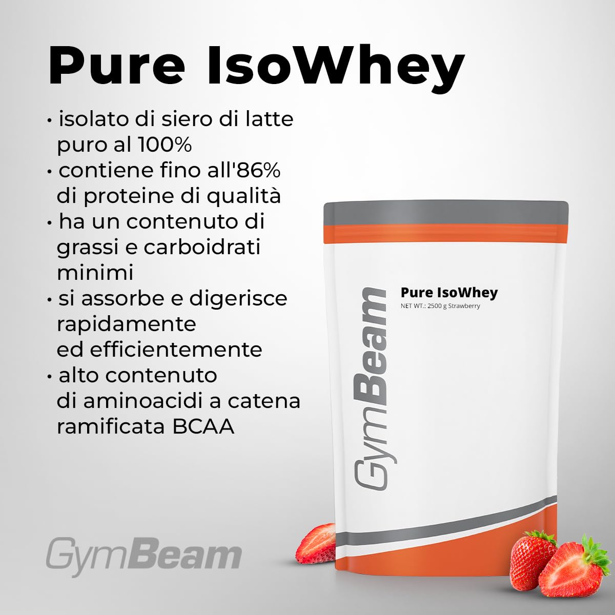 GymBeam Pure IsoWhey Proteine Isolate Fragola 2500 g Massa