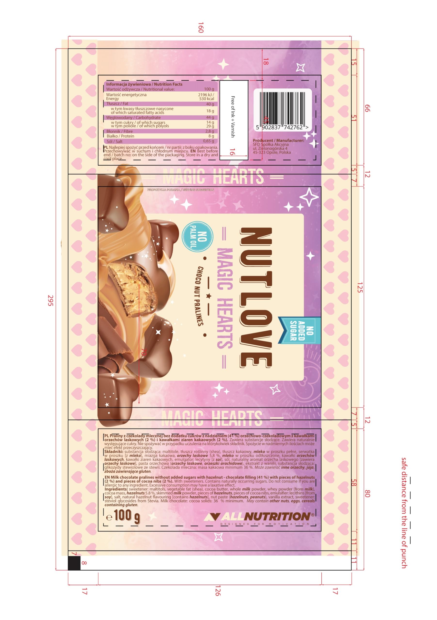 AllNutrition Nutlove Magic Hearts praline latte mandorle cocco 100g