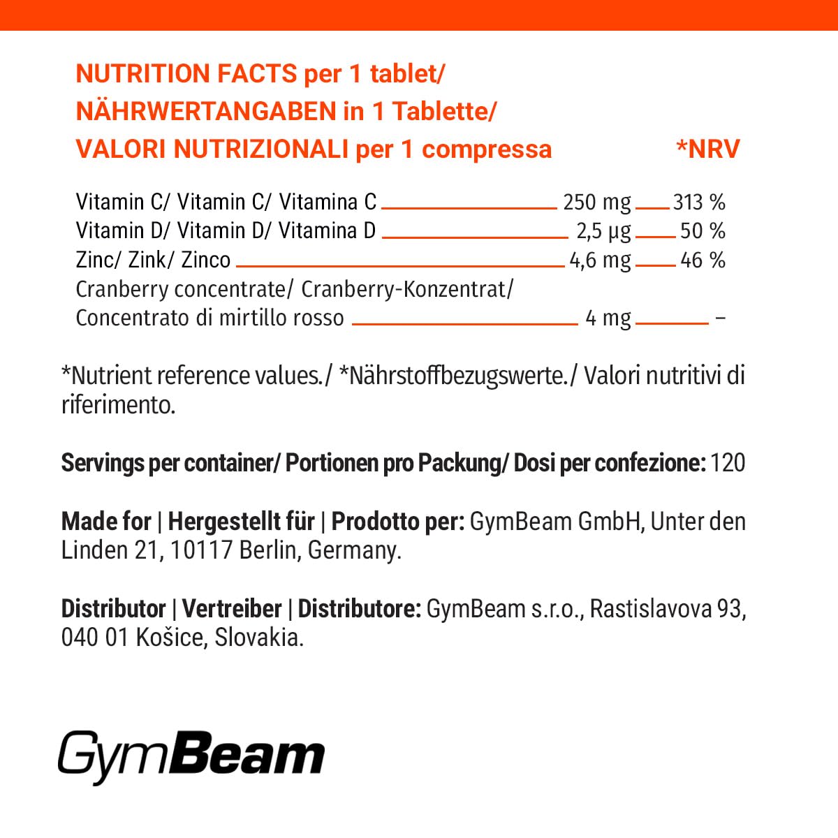 GymBeam Vitamina C bambini masticabili 120 cps fragola D3 zinco