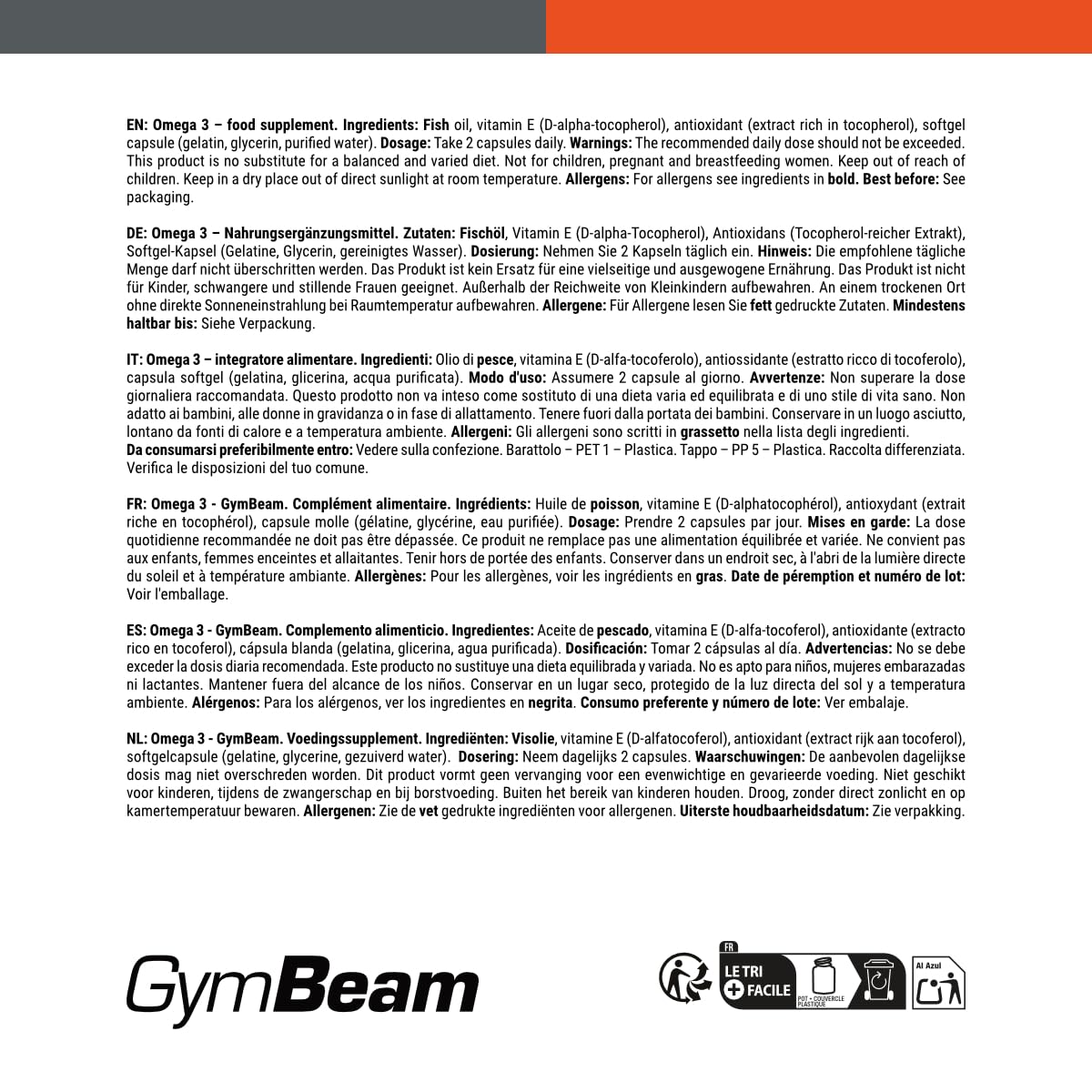 GymBeam Omega 3 Olio Pesce 60 Capsule EPA DHA