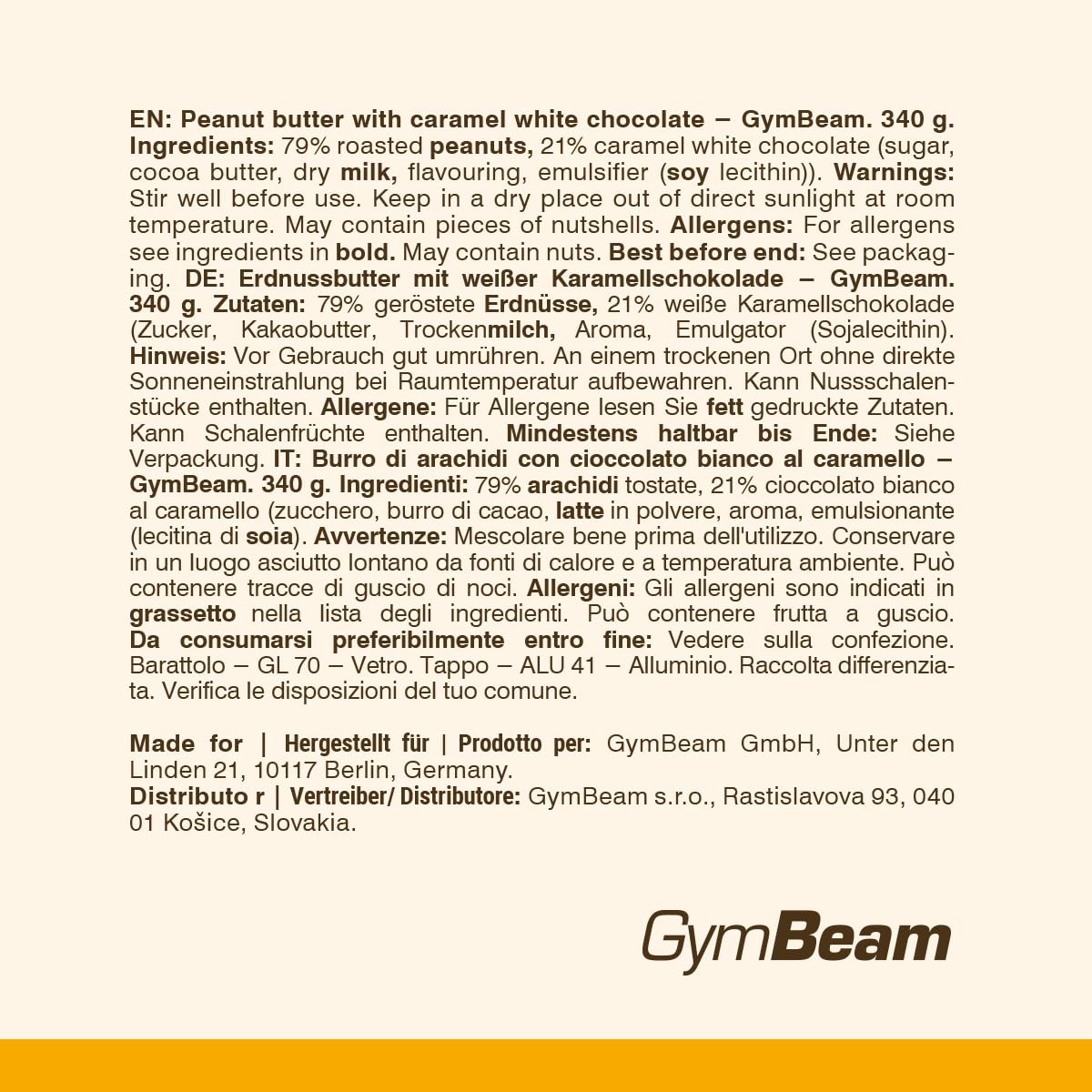 GymBeam Burro di Arachidi Cioccolato Bianco Caramello Crema