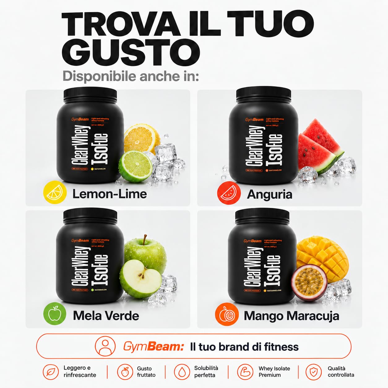 GymBeam Clear Whey isolate 1000 g gusto cocomero 88%
