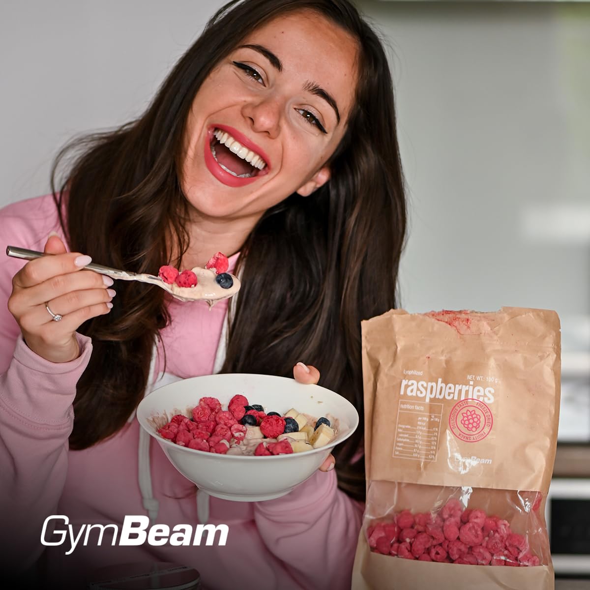 GymBeam Lamponi Liofilizzati Frutta Liofilizzata 100 g Senza Zuccheri