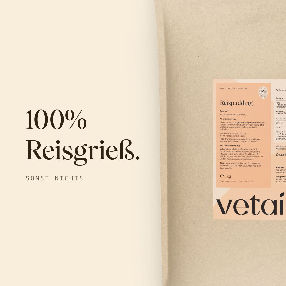 Vetain Snacks Rice Pudding Budino di Riso 1kg Semolino Estruso