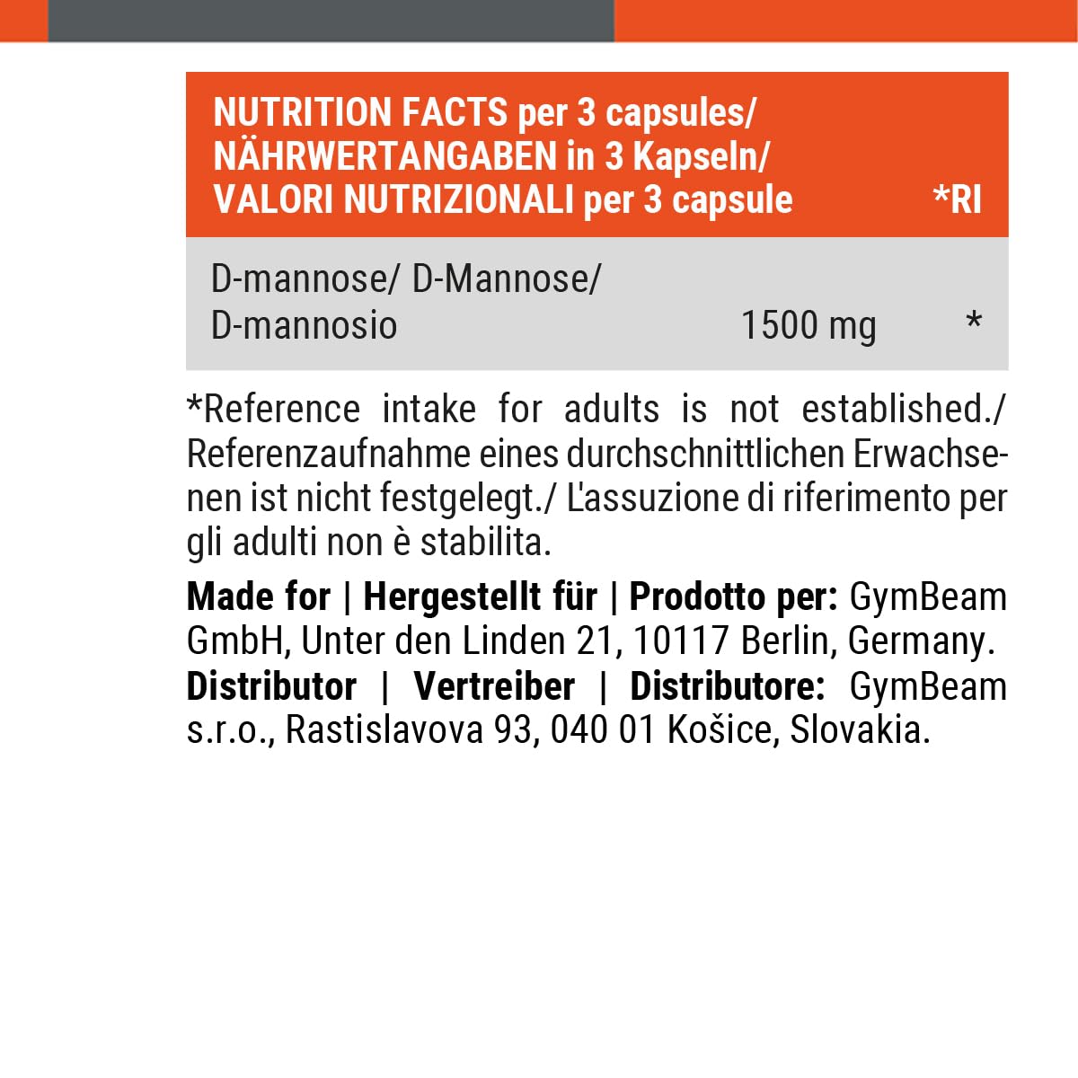 GymBeam D Mannosio Integratore 90 Capsule 1500 mg Vie Urinarie