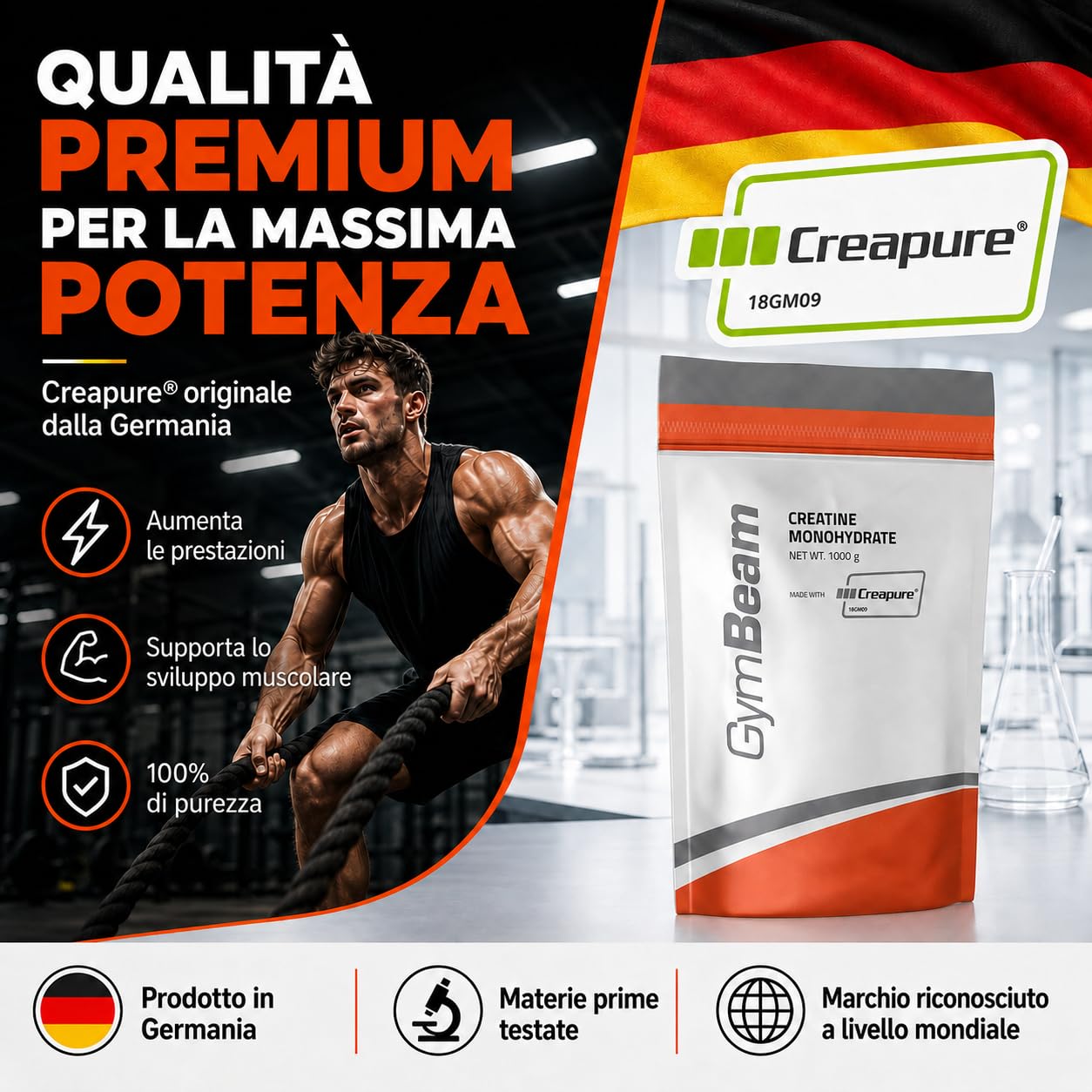 GymBeam Creatina Monoidrato Creapure 250g Non Aromatizzato