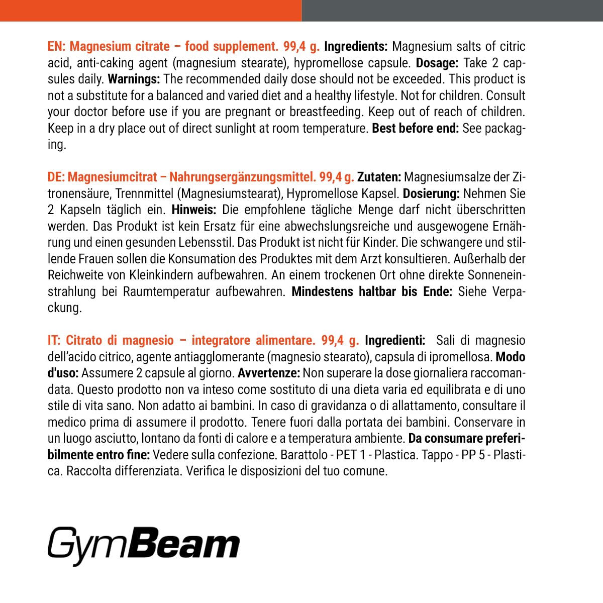 GymBeam Minerali Magnesio Citrato capsule stanchezza e muscoli