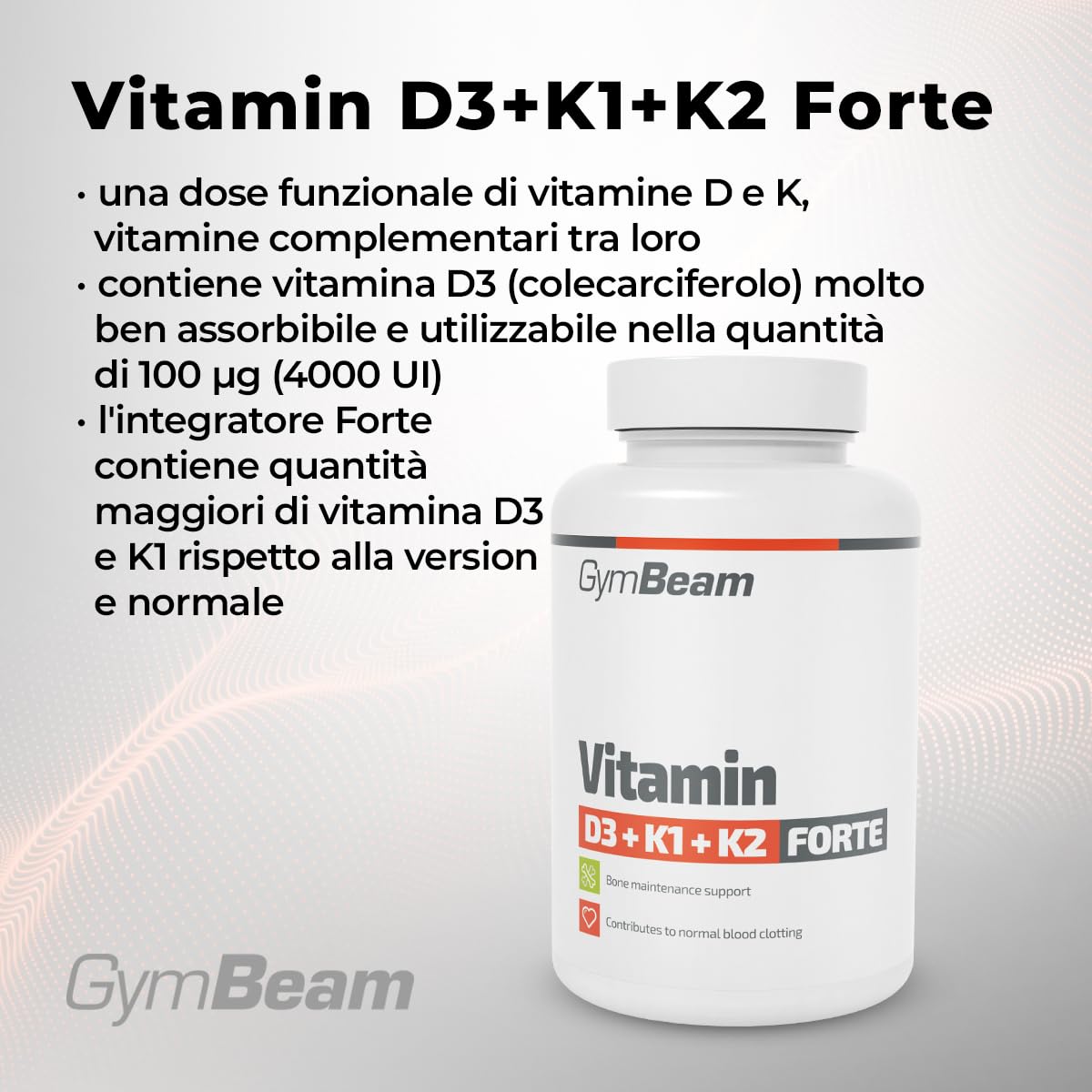GymBeam Vitamina D3+K1+K2 2200 UI 60 Capsule Ossa