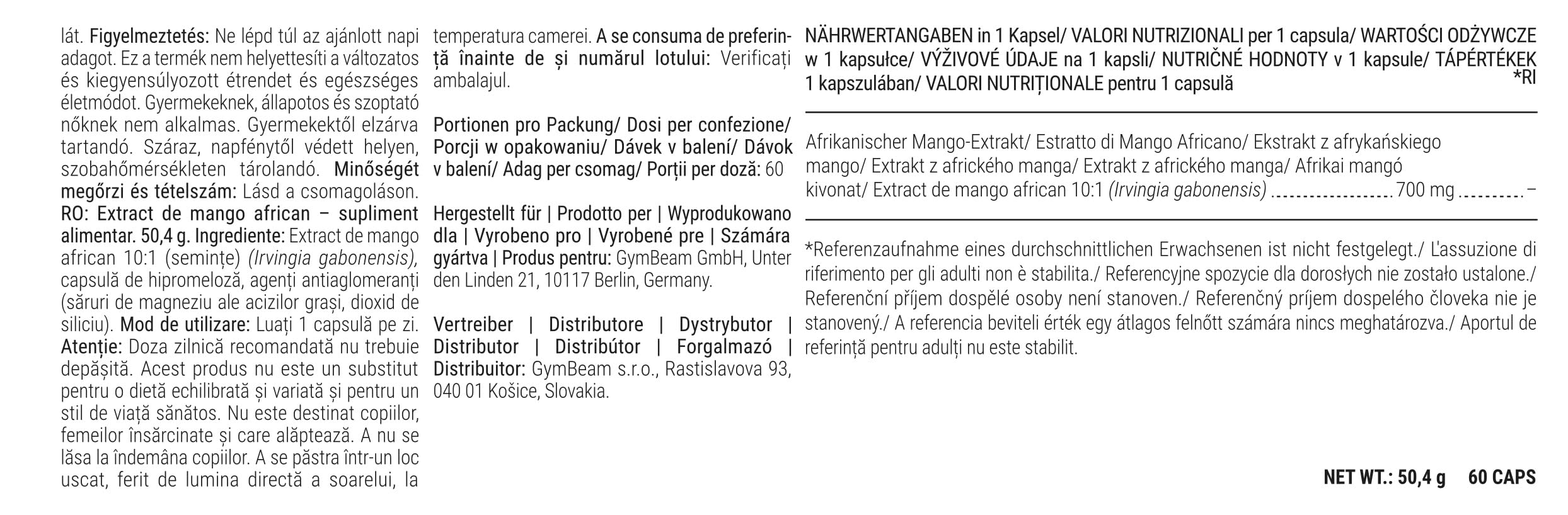 GymBeam Mango Africano 10:1 Capsule Vegane Gestione Peso