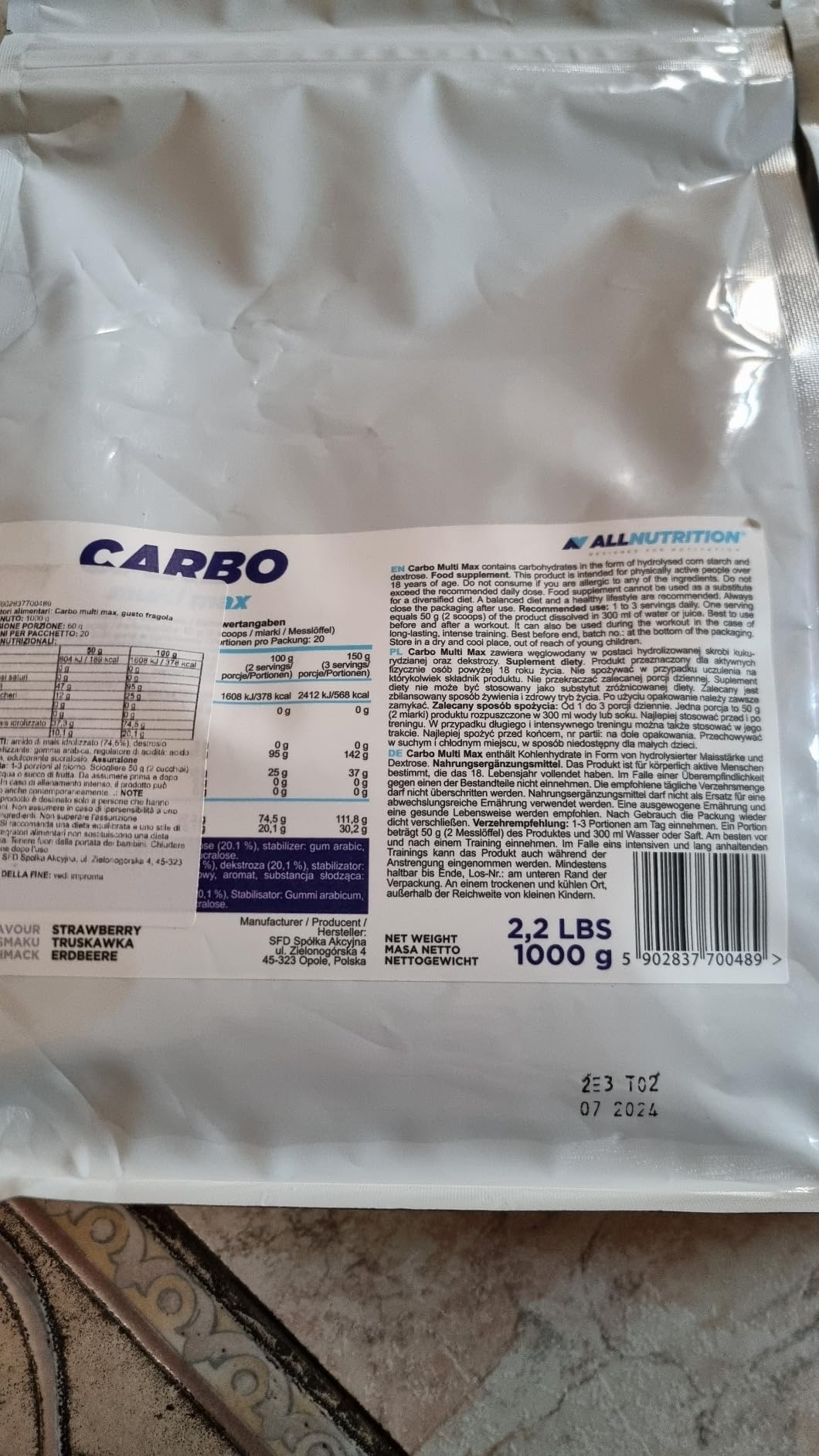 AllNutrition Carbohydrates Carbo Multi Max carboidrati fragola 1 kg