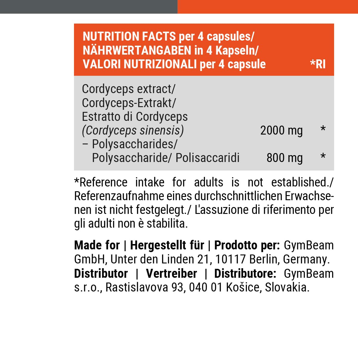 GymBeam Cordyceps Sinensis 90 Capsule 500 mg 40% Polisaccaridi