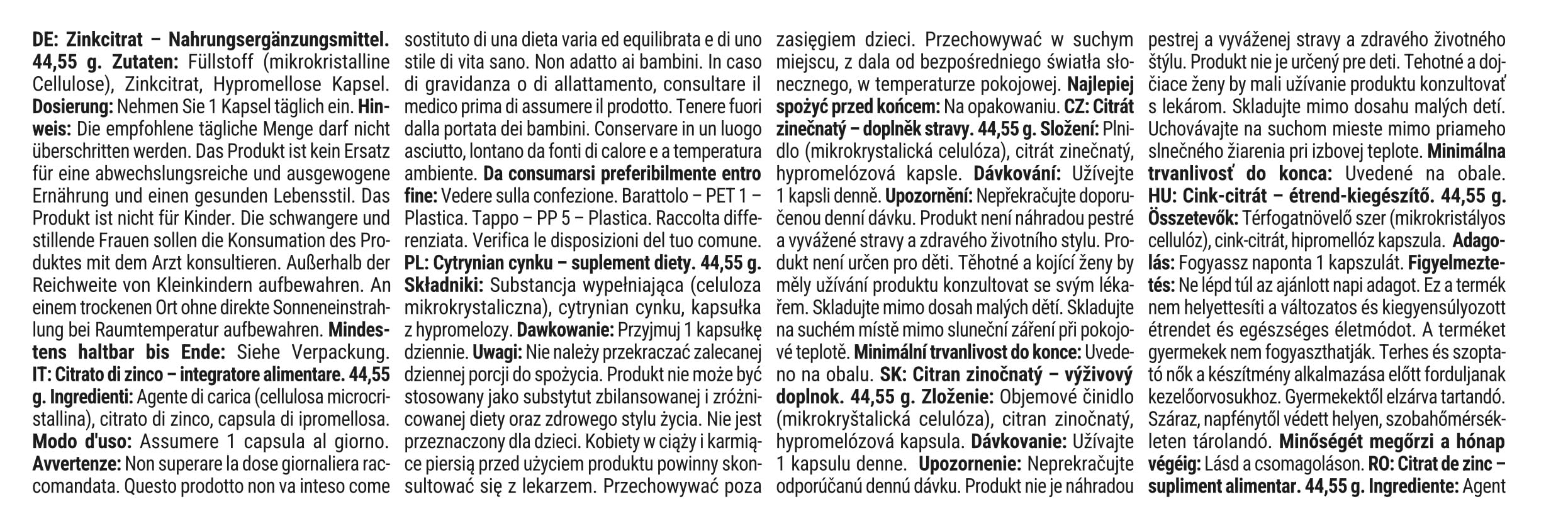 GymBeam Minerali Citrato di Zinco integratore 15 mg capsule vegane