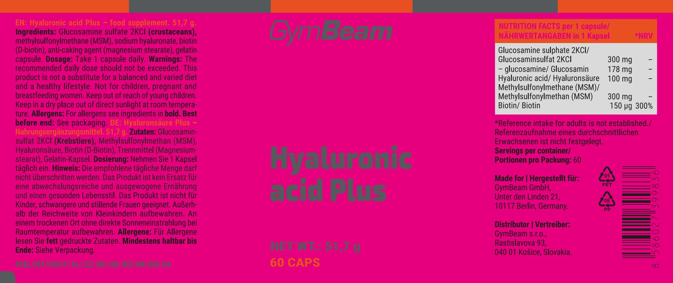 GymBeam Articolazioni Acido Ialuronico Plus capsule 60 cps
