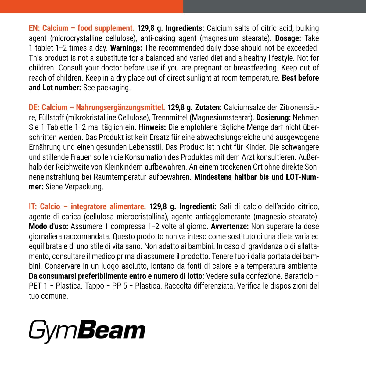GymBeam Minerali Calcio 400 mg capsule 60 pz ossa e muscoli