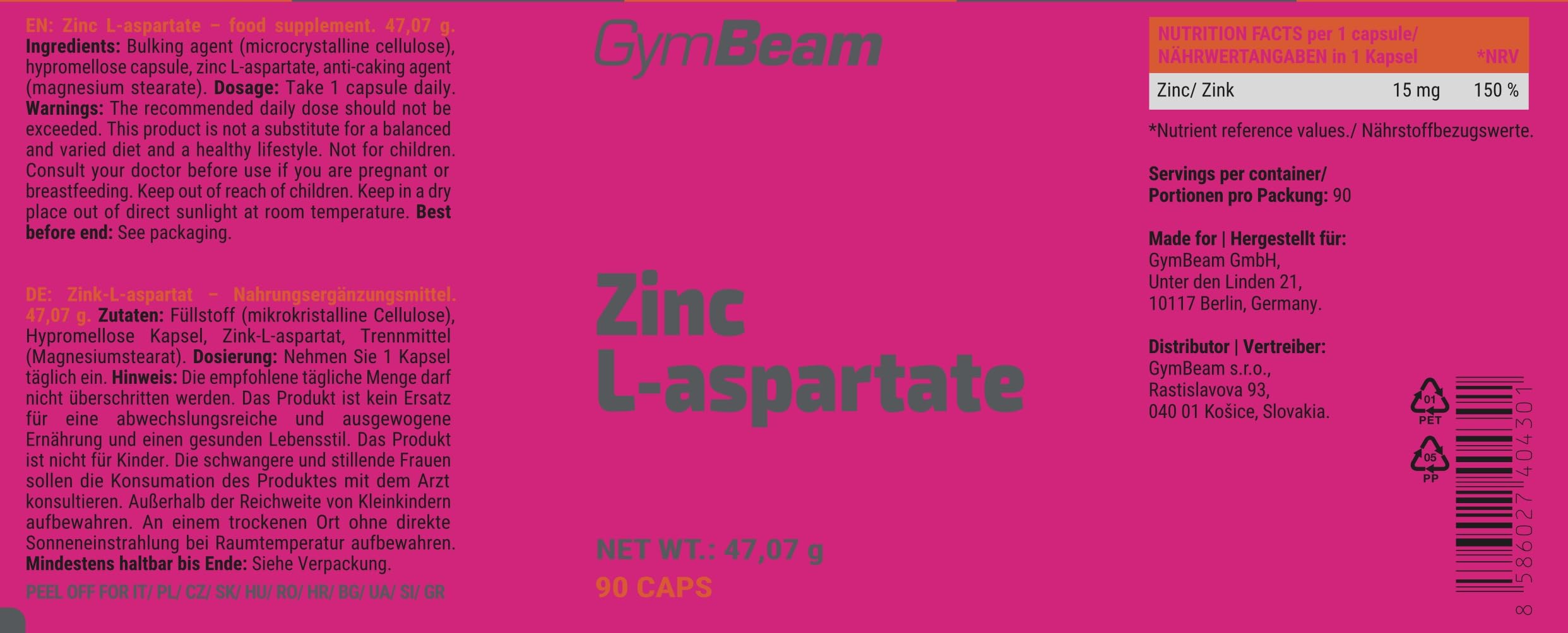 GymBeam Minerali Zinco L-Aspartato capsule 90 pz immunita