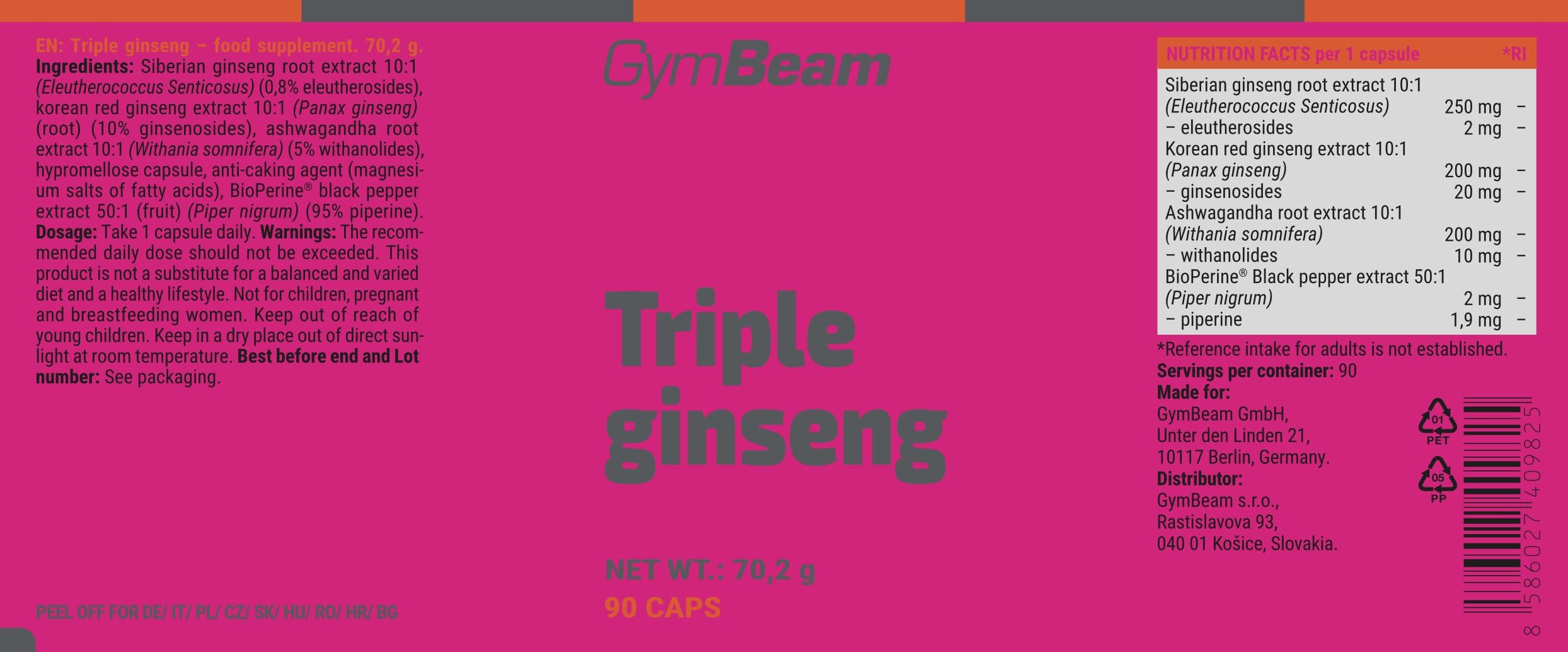 GymBeam Triple Ginseng Complex Integratore Vegano Energia